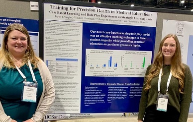 Taylor Berninger and Taylor Vaughn stand by their poster at the 2023 NSGC Annual Conference